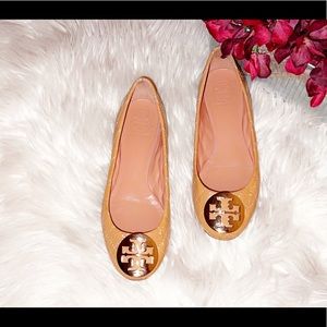 TORY BURCH Quilted Patent Leather Nude Flat